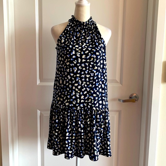 Banana Republic Midi Dress Blue Petite Small Sleeveless High Neck Geometric - Picture 4 of 9